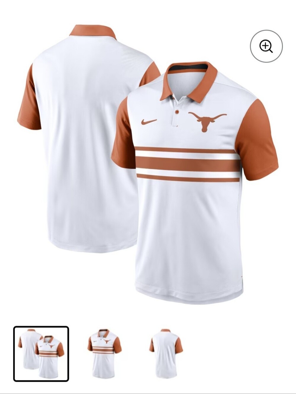 Nike DriFit Men’s White and Burnt Orange Longhorn Polo